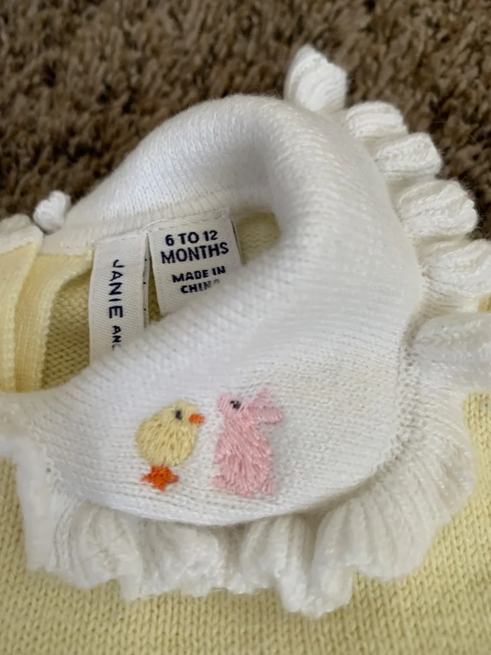 Janie and Jack Bubble Romper 6-12m Ruffle Embroidered Duck Bunny Collar Outfit